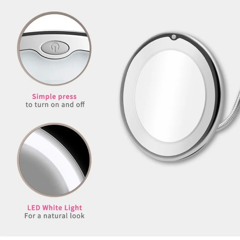 10X LED Mirror Makeup Mirror Flexible Mirror illuminated Magnifying Vanity Mirrors with Light Make up Miroir Bathroom Mirrors