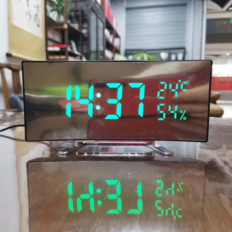 Mirror Digital Alarm Clock Temperature Date 2 Levels of Brightness Adjustment Snooze Table Clock 12/24H Night Mode LED Clock