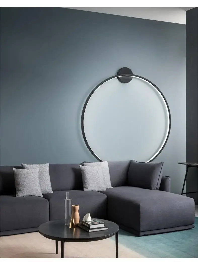 Minimalist LED Circle Background Wall Lamp Home Indoor Decor Wall Sconces Living Room Hall Hotel Wall Lights Bedside Light Black