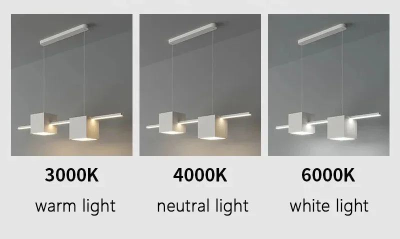 Modern LED Pendant Light White Dining Room Kitchen Living  Square Design Ceiling Chandelier Simple Personality Hanging Lamp