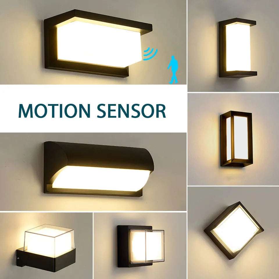 LED Outdoor Wall Light PIR Motion Sensor Wall lamp AC110V 220V Waterproof Modern Indoor Home Balcony Porch Garden Decoration