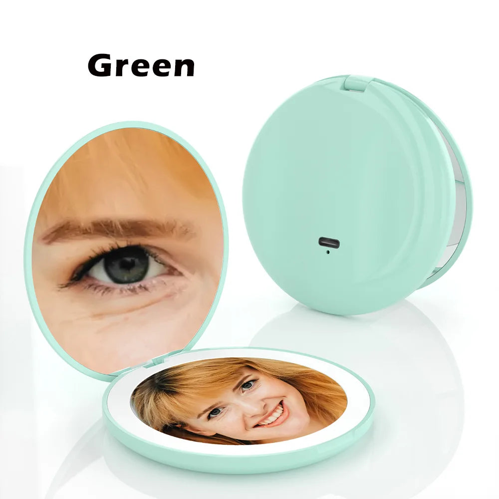 Miroir Compact Small Mini Player With Led Light Illuminated Women's Pocket Mirrors With 10x Magnification And Rechargeability