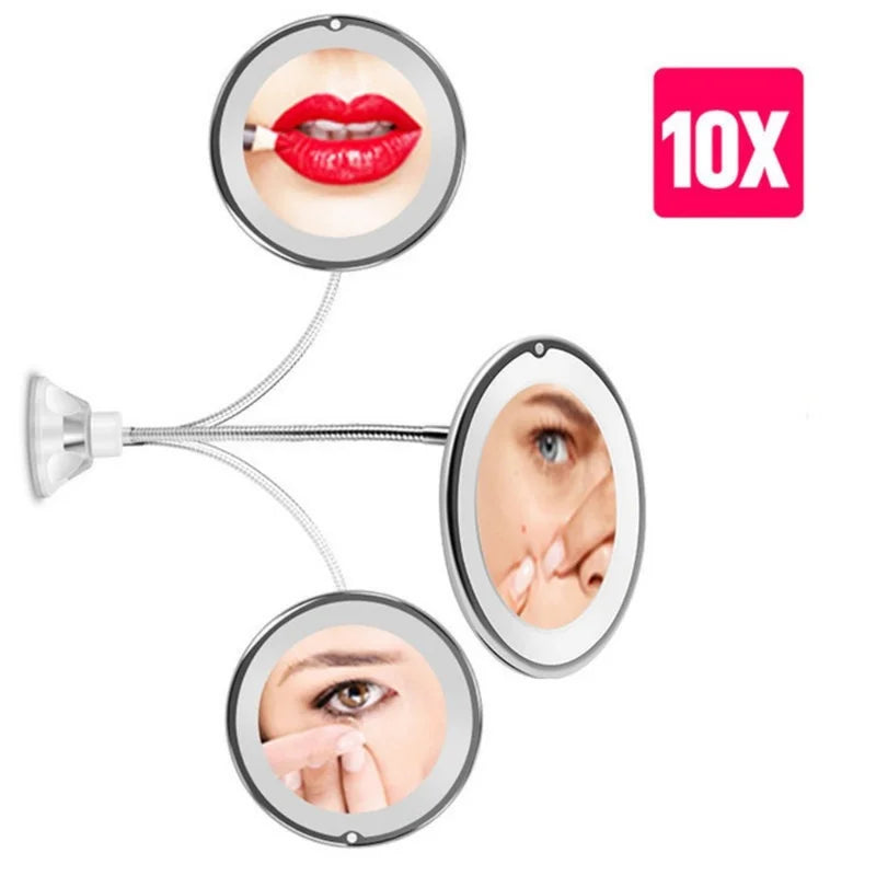 10X LED Mirror Makeup Mirror Flexible Mirror illuminated Magnifying Vanity Mirrors with Light Make up Miroir Bathroom Mirrors