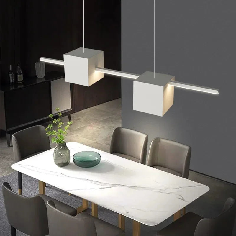 Modern LED Pendant Light White Dining Room Kitchen Living  Square Design Ceiling Chandelier Simple Personality Hanging Lamp