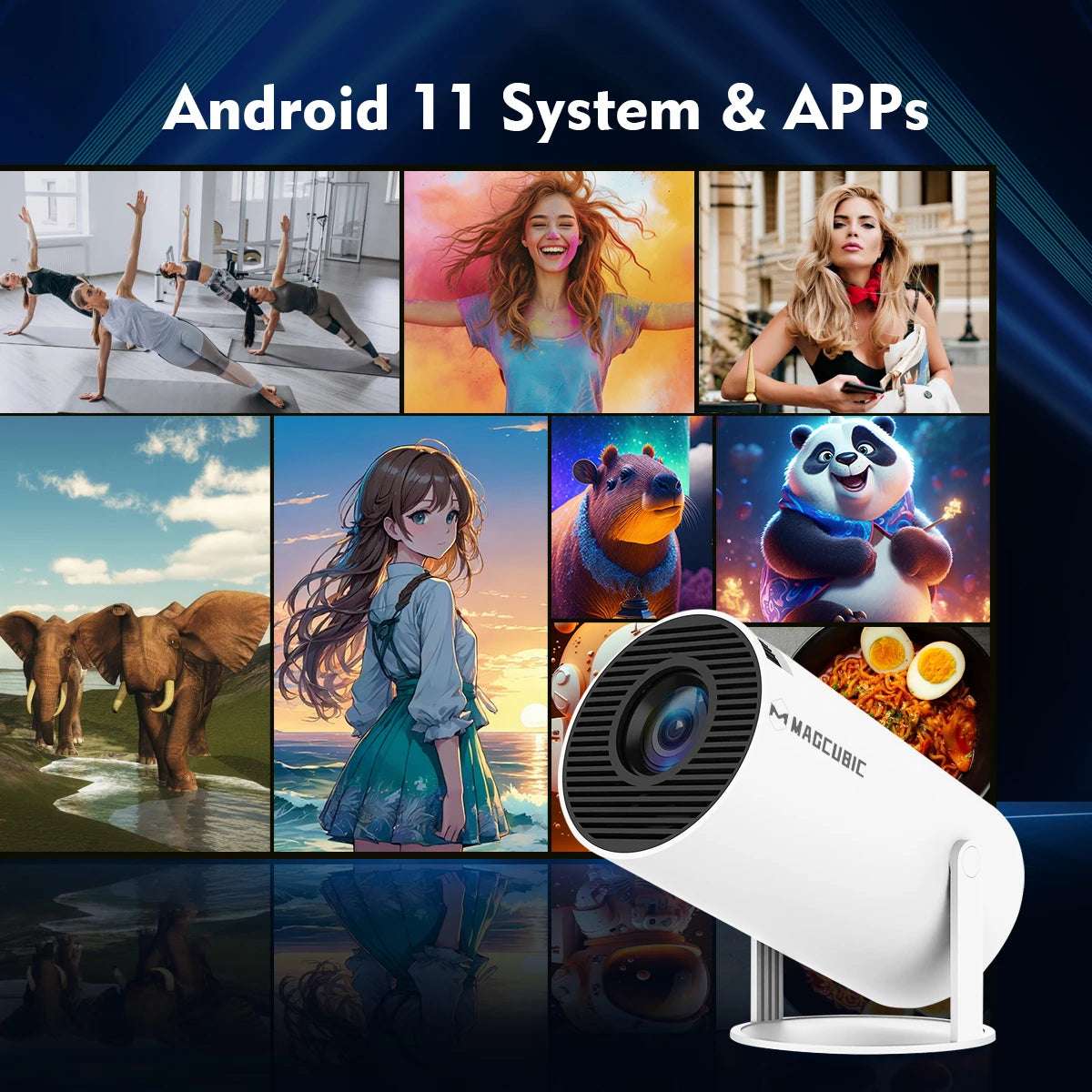 Projecteur Portable HY300 Pro Android 11 - 4K, 1280x720P Full HD, Dual WiFi 6 & BT5.0
