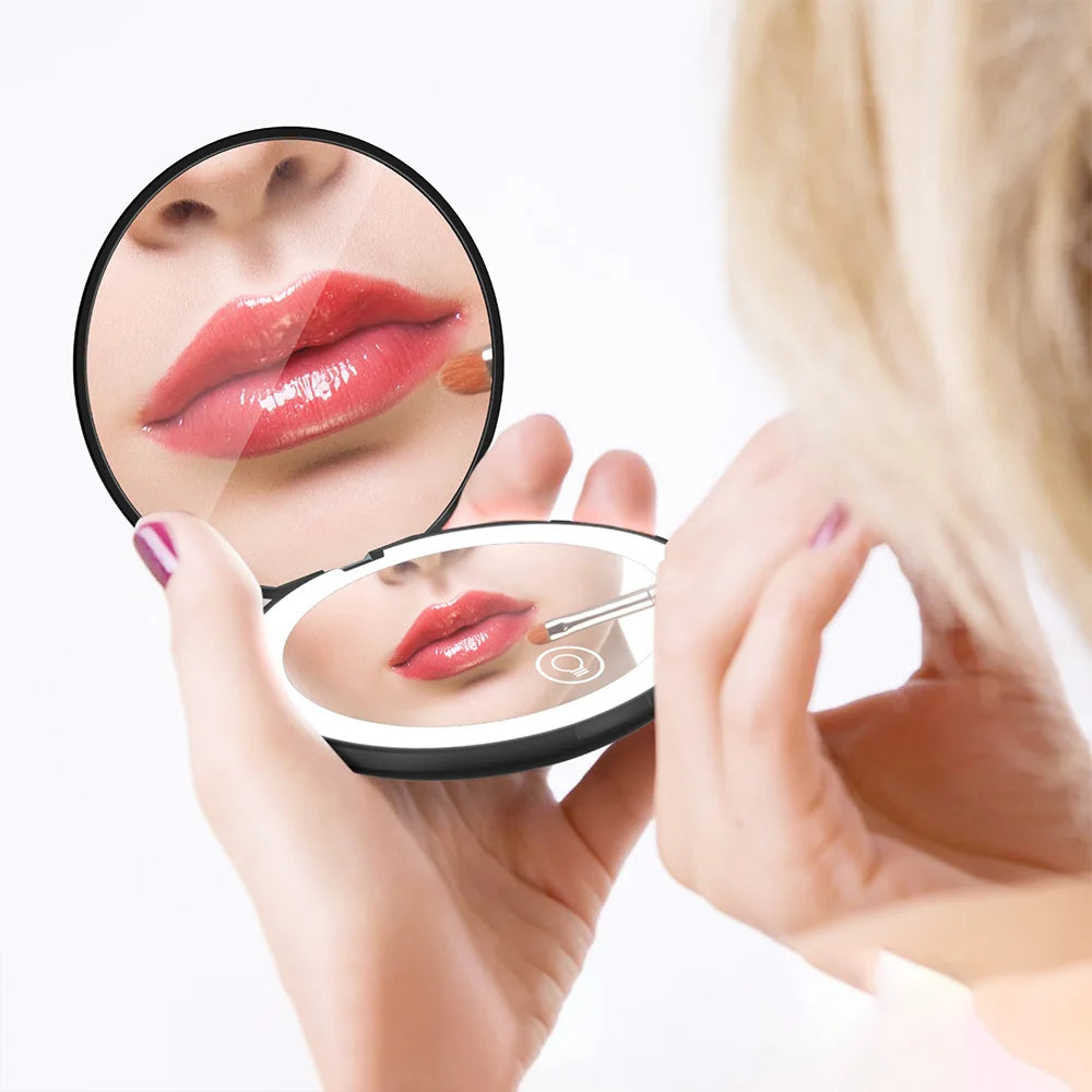 Miroir Compact Small Mini Player With Led Light Illuminated Women's Pocket Mirrors With 10x Magnification And Rechargeability
