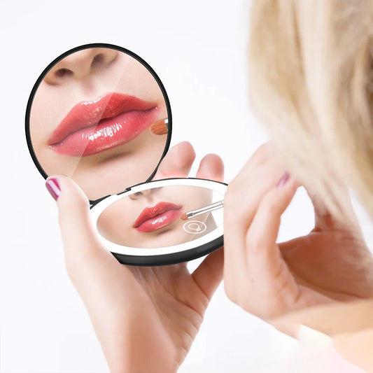 Miroir Compact Small Mini Player With Led Light Illuminated Women's Pocket Mirrors With 10x Magnification And Rechargeability