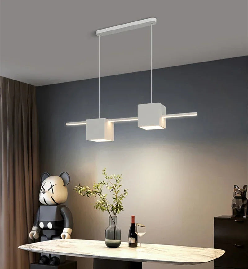 Modern LED Pendant Light White Dining Room Kitchen Living  Square Design Ceiling Chandelier Simple Personality Hanging Lamp