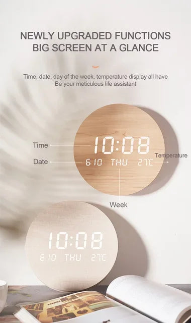 Led Digital Wall Clock With Temperature, Date & Time Display - Multi-functional Silent Operation For Living Room, Bedroom & Home