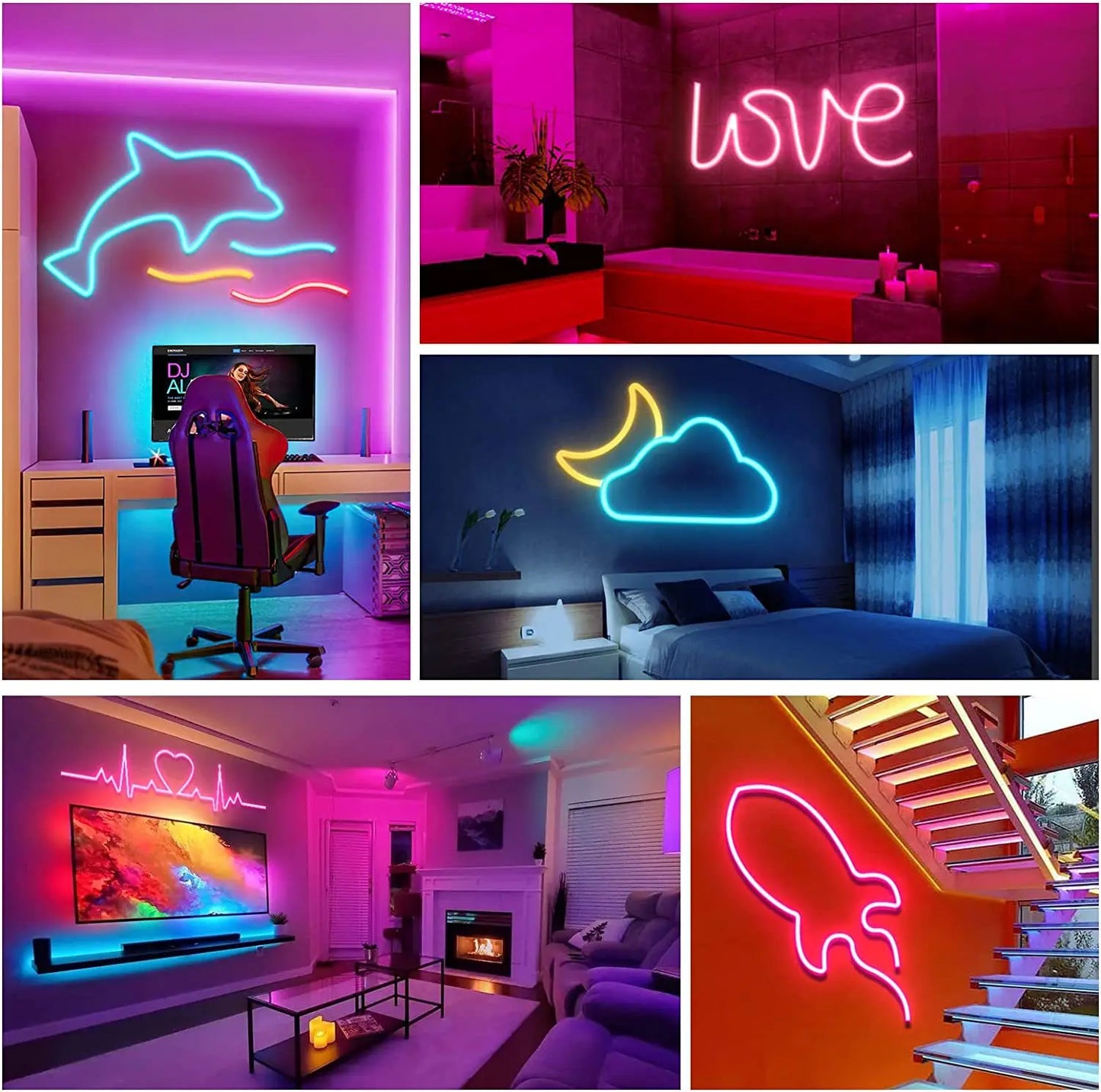 10M/5M RGB Smart WIFI Neon LED Strip Light Compatible with Alexa, 12V 108leds/m Waterproof Music Sync DIY Tape Controlled by APP