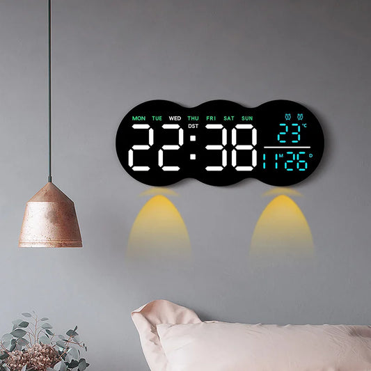 LED Digital Alarm Clock with Temperature Date Week Display Electronic Table Clock Brightness Adjust Alarm Clocks Remote Control