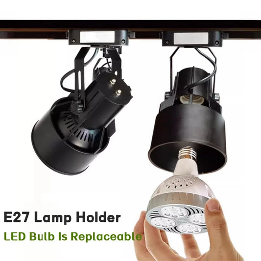 PAR30 LED E27 Track Light Bracket Base 2-Wires Rail Ceiling Lamps Holder Clothing Store Living Room Replaceable Spotlight Socket