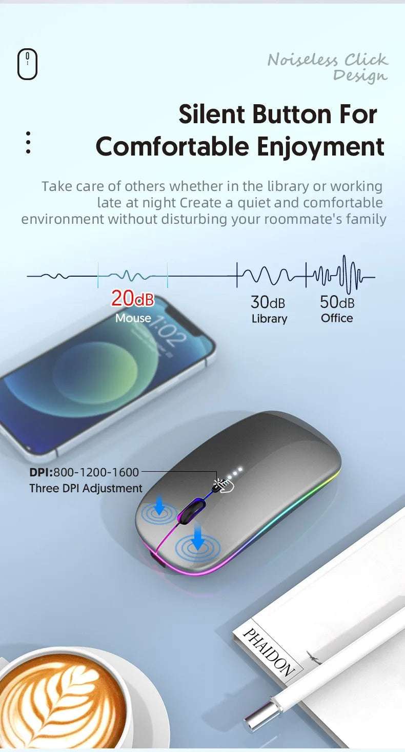 LED Wireless Mouse For Laptop Tablet PC Bluetooth RGB Rechargeable Mouses 2.4G+Bluetooth Silent Mice Backlit Gaming Mouse