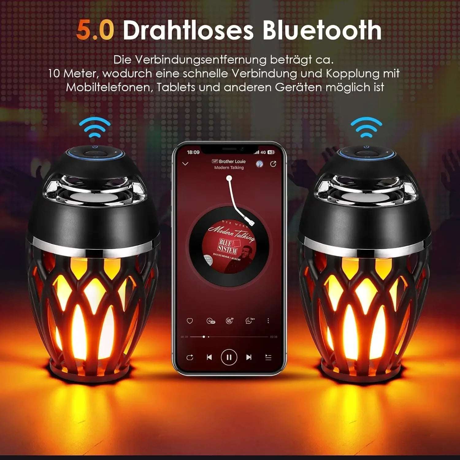 LED Flame Table Lamp Atmosphere Bluetooth Speaker Night Light for Indoor Outdoor Torch Atmosphere Bluetooth Speakers Waterproof