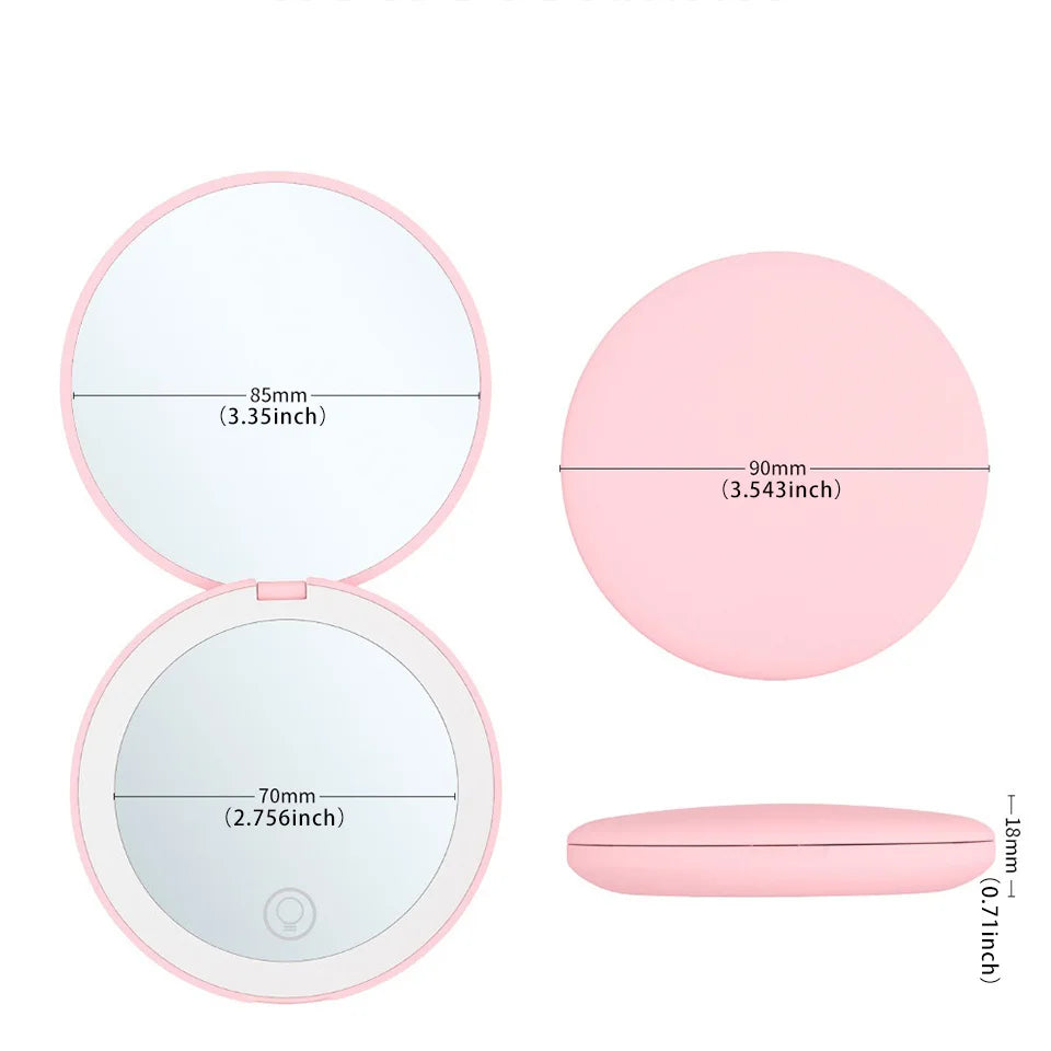 Miroir Compact Small Mini Player With Led Light Illuminated Women's Pocket Mirrors With 10x Magnification And Rechargeability