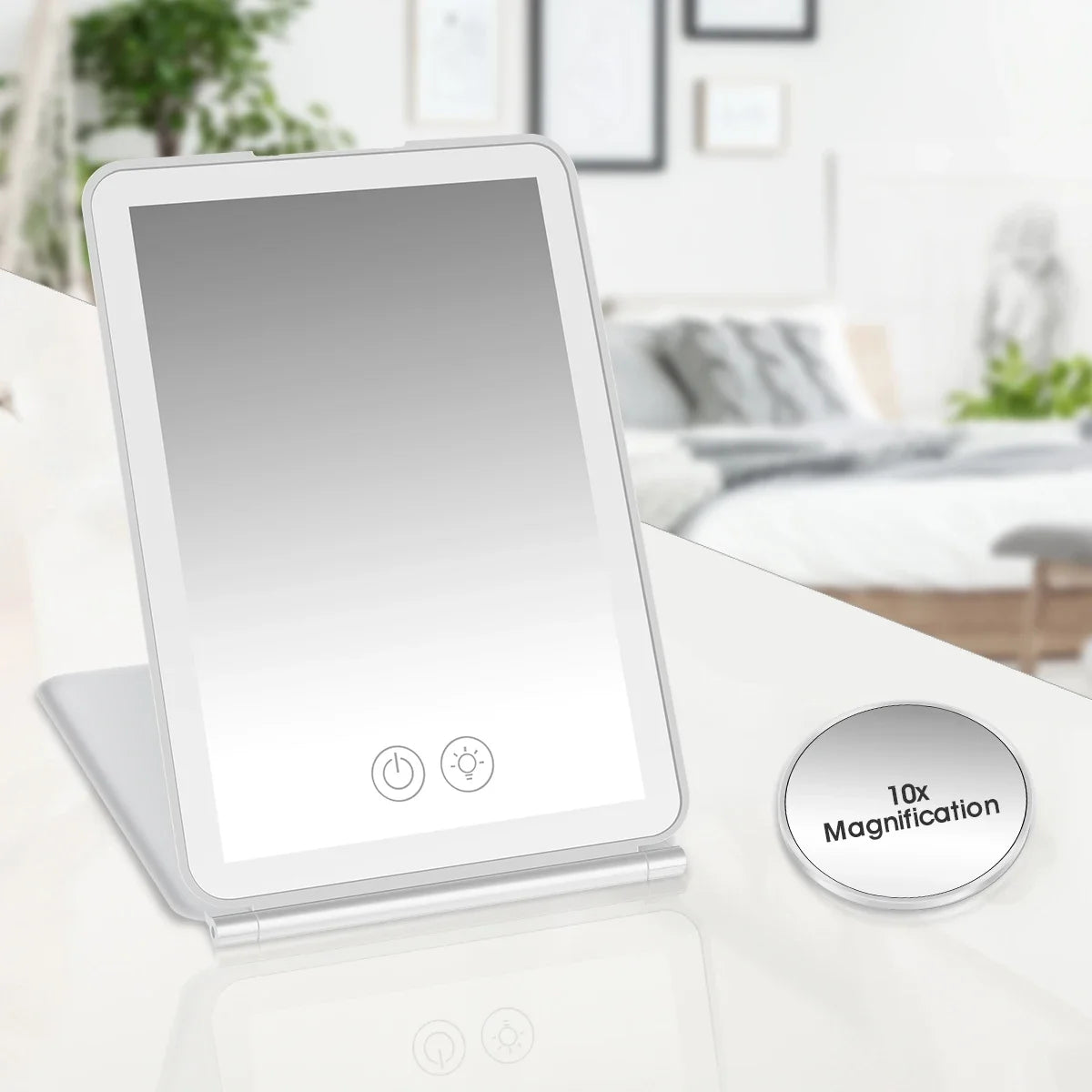 LED Makeup Mirror Cosmetic Mirrors With Light Foldable Travel Makeup Touch Screen Dimm with 10X Magnifying Detail Vanity Mirror