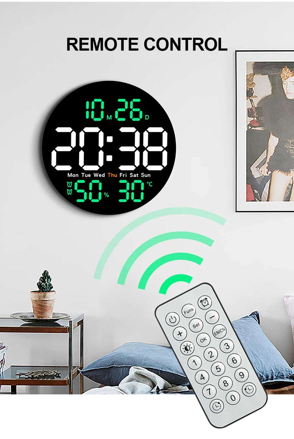10inch LED Large Digital Wall Clock with Remote Control Temperature Humidity Date Week Display Countdown Timing Clock Home Decor