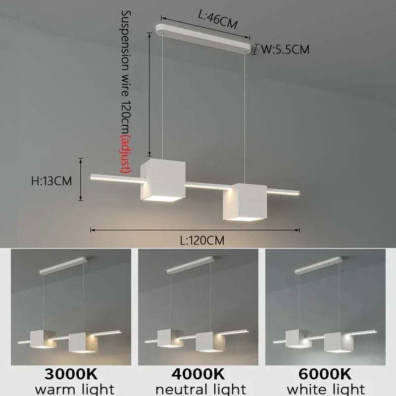 Modern LED Pendant Light White Dining Room Kitchen Living  Square Design Ceiling Chandelier Simple Personality Hanging Lamp